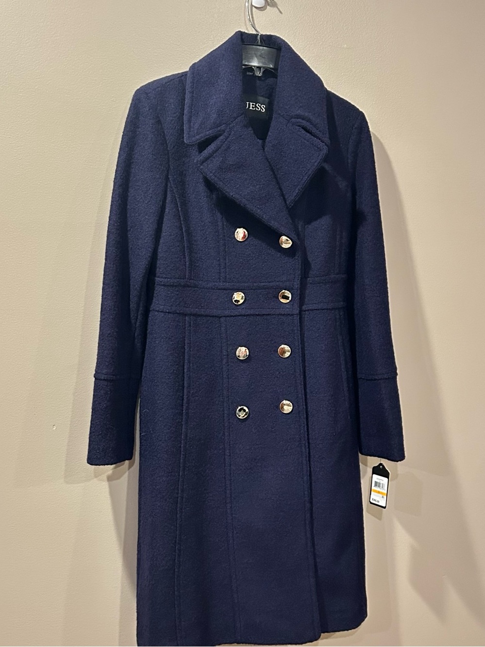 Guess Double Breasted Wool Blend Coat